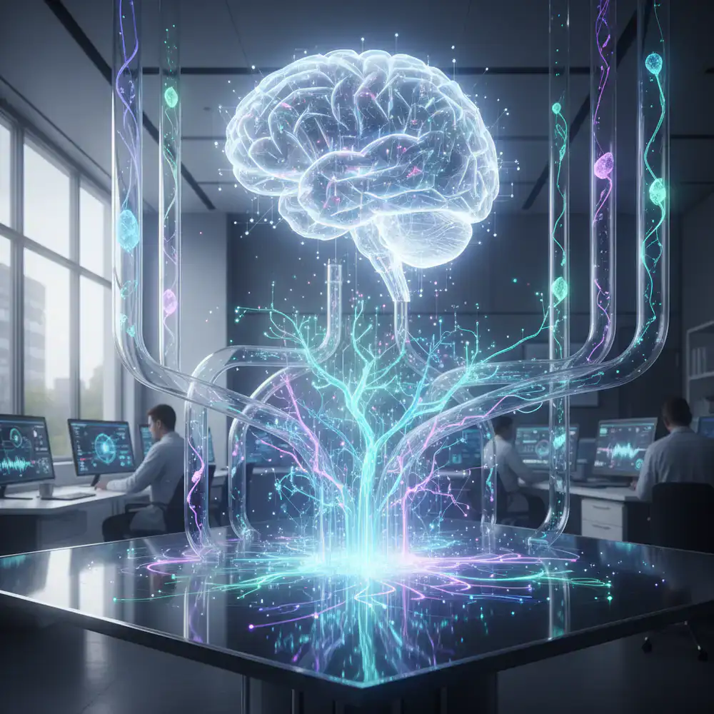 Abstracte weergave van cognitieve analyse in een laboratoriumomgeving